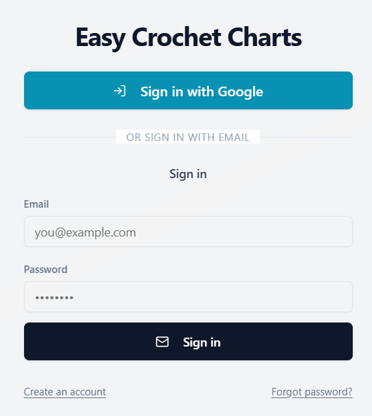 Sign in with Google or create an email + password account.