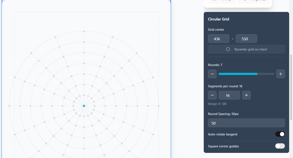Grid mode toggles in the toolbar.