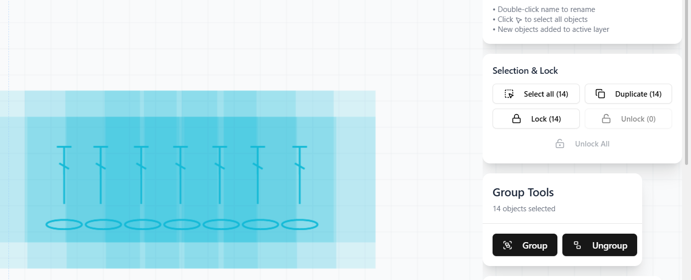 Group Tools panel — select 2+ symbols, then click Group.